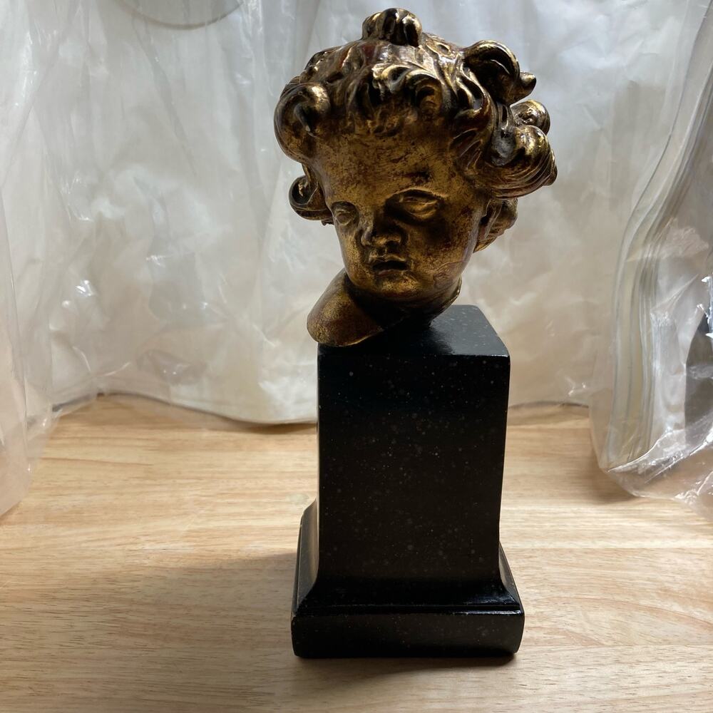BORGHESE Gilt Plaster Cupid Bust Single Bookend. Pre-Owned